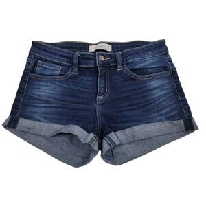 KanCan Signature Rolled Cuff Distressed Whiskering Denim Shorts 27
